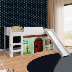 Imagem de Cama Infantil Elevada Com Escorregador E Colchão Solteiro Branco Joyful Shop jm