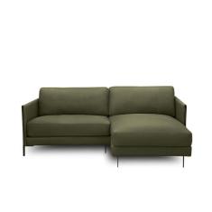 Imagem de Sofá Decorativo Karine 3 Lugares Sala De Estar 230cm Com Chaise Pés Em Aço Couro Fendi