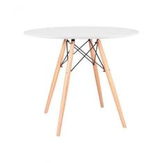 Imagem de Mesa Redonda De Jantar Eames Eiffel 110cm Branca Base Madeira Maciça