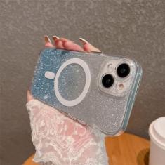 Imagem de Gradiente Glitter Capas Magnéticas Capa de carga sem fio para iPhone 14 13 12 11 Pro Max XR X XS Max 7 8 Plus Capa transparente, azul, para iPhone 8 Plus