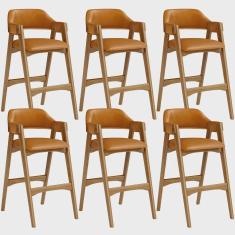 Imagem de Kit 06 Banquetas Altas Para Cozinha Sala de Jantar Bar Suran L02 Couríssimo Whisky - Lyam Decor