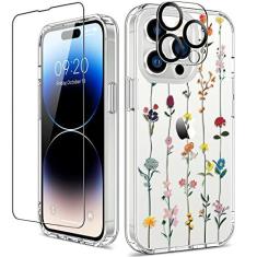 Imagem de GiiKa Capa para iPhone 14 Pro Max com protetor de tela, 17.0 cm, transparente, à prova de choque, floral, meninas, mulheres, capa rígida com TPU (poliuretano termoplástico) para iPhone 14 Pro Max,