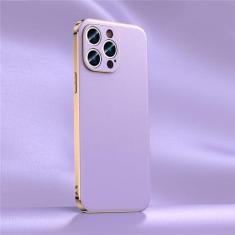 Imagem de Capa de telefone de couro para iphone 14 12 11 13 15 pro max 15pro 14pro chapeamento proteção de lente completa capa traseira, roxo (a006), para iphone 11pro max