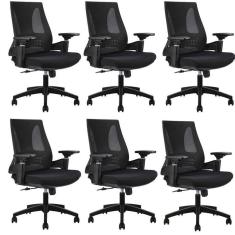 Imagem de Kit com 6 Cadeiras Office Diretor Toledo com Braços 3d Office Nr17 Preto
