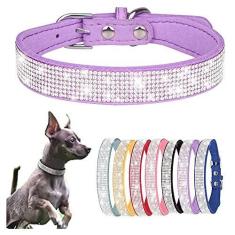 Imagem de Coleira de cachorro pequena deslumbrante cristal cintilante strass filhote de cachorro gato coleiras para animais de estimação PPS Xs pequeno médio animal de estimação menina gato fêmea gatinho roxo