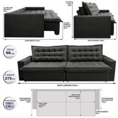 Imagem de Sofá Retrátil Reclinável e Cama 2,75m Cama inBox Flex. Suede