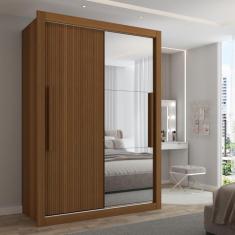 Imagem de Guarda-Roupa Solteiro Cardiff 2 Portas 2 Gavetas com Espelho Cinamomo/Off White