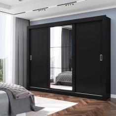 Imagem de Guarda Roupa 3 Portas 4 Gavetas Com Espelho Serenity Yescasa Preto