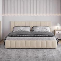 Imagem de Cama King Estofada sem Cabeceira Uvaia Cabecasa Madeiramadeira Bege