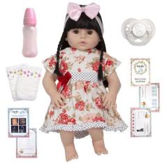 Imagem de Boneca Bebê Reborn Morena 52cm Toda De Silicone + Enxoval - Cegonha Re