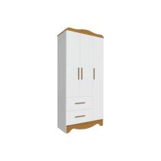 Imagem de Guarda Roupa Infantil Clara C- 3 Portas Lisa E 2 Gavetas Branco Brilho-amendoa - Peroba