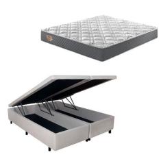 Imagem de Cama Box Super King Baú Resistente Areia 193X203 + Colchão Adapto Mola