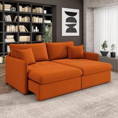 Imagem de Sofá Reclinável e Retrátil Gandalf Bipartido 174cm Caixa Zero com Almofadas Veludo Terracota G33 - Gran Belo