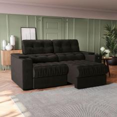 Imagem de Sofá 230 cm com Porta Copos Retrátil e Reclinável Premier Preto