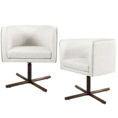 Imagem de Kit 02 Poltronas Decorativas Giratória Base X Betina D02 Linho Creme A-48 - Lyam Decor