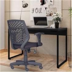 Imagem de Kit Cadeira Escritório Tech Corino e Mesa Escrivaninha Industrial Soft F01  Fosco - Lyam Decor