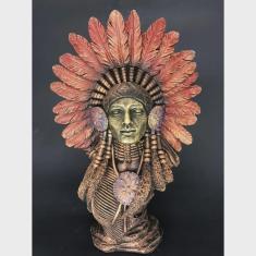 Imagem de Estátua Busto Índia Cocar - Decorção Resina 30cm