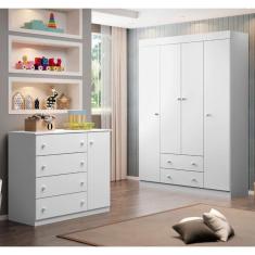 Imagem de Guarda Roupa Infantil Eliza e Cômoda com 4 Gavetas - Branco