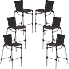 Imagem de Kit 6 Banquetas Alumínio Fortaleza Alta Para Balcão Cozinha Bar Trama