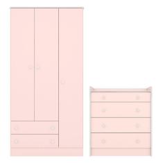 Imagem de Quarto de Bebê Doce Sonho com Roupeiro 2617 e Cômoda 2523 Qmovi Rosa Acetinado