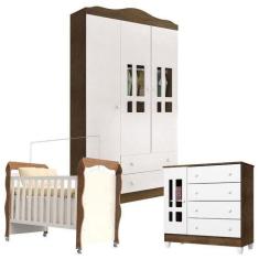 Imagem de Quarto De Bebê Ariel 3 Portas Com Berço New Nanda Branco Acetinado Ama