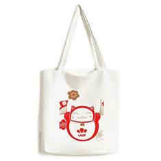 Imagem de Lucky Fortune Bolsa de lona para fãs de flor de gato Japão, bolsa de compras casual