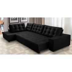 Imagem de Sofá de Canto Retrátil e Reclinável com Molas 3,40x2,00 Esq Jacke Suede Preto Adonai Estofados