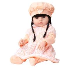 Imagem de Boneca Reborn Realista Morena Vestido Salmão Enxoval Luxo