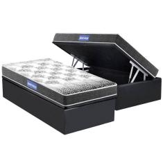 Imagem de Cama Box Baú Solteiro: Colchão Espuma Probel D20 Guarda Costas Resistente Black + Base CRC Suede Gray(88x188)