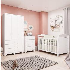 Imagem de Quarto de Bebê Completo com Guarda-roupa 3 Portas e Cômoda e Berço Nina 100% Mdf Espresso Móveis Branco Brilho