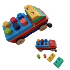 Imagem de Brinquedo pedagógico educativo em madeira carrinho com pinos