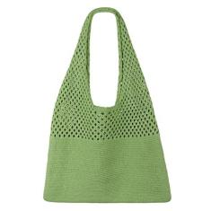 Imagem de SUOSDEY Bolsa de praia de malha de crochê, bolsa de malha para férias de verão e estética boho para mulheres, G: Verde, Large