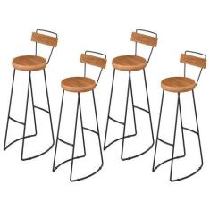 Imagem de Kit 4 Banquetas Altas com Encosto para Cozinha Estilo Industrial Aura 