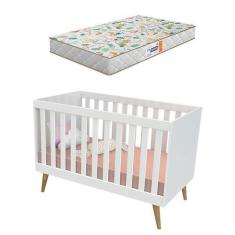 Imagem de Berço Americano Ludmila Branco Bétula com Colchão Gazin  Carolina - Ca