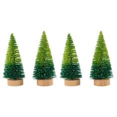 Imagem de 4 peças de árvores de Natal em miniatura de mesa - Pinheiro artificial com base de madeira, enfeite de árvore de Natal para festas de Natal, casa, decoração de mesa fofa para artesanato de Natal DIY