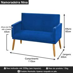 Imagem de Sofá 2 Lugares Namoradeira Nina Suede Azul Royal