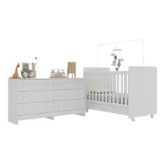 Imagem de Berço 3 Em 1 Para Colchão 130x70cm Com Rodízios E Cômoda Chantilly Multimóveis Branco