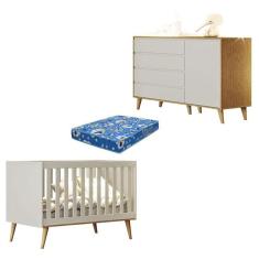 Imagem de Berço Americano Ludmila E Cômoda Infantil Gran Lorena Off White Bétula Com Colchão Ortobom Baby