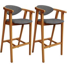 Imagem de Kit 02 Banquetas Alta Cozinha Bancada Bar Sala de Jantar Fixa Cecília L02 Linho Cinza Escuro - Lyam