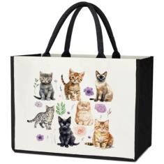 Imagem de Yuansail Sacola fofa de gato, bolsa de presente personalizada para amigas, sacola de compras reutilizável para amantes de gatos presentes, Multicor, One Size