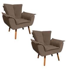 Imagem de Kit 02 Poltronas Opala Veludo Marrom Pés Palito Castanho - D`Rossi