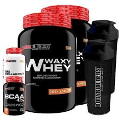 Imagem de Kit 2x Whey Protein Waxy Whey 900g + Bio Colagen II 200g + BCAA 100g + 2x Coqueteleira - Bodybuilders (Cappuccino)