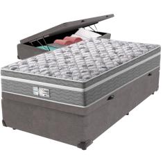 Imagem de Cama Box Baú Cinza e Colchão Evolution Molas Ensacadas Solteiro Probel