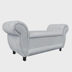 Imagem de Recamier com Baú Grécia Namoradeira Calçadeira Suede Cinza - D'Rossi