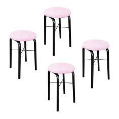 Imagem de Kit 04 Banquetas Baixa Manu Suede Rosa Bebê