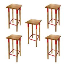 Imagem de Kit 5 Banquetas Bistro Industrial Colors Ferro e Madeira Maciça - Verm