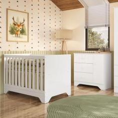 Imagem de Quarto de Bebê Cômoda 1 Porta e Berço Minicama 100% Mdf Ravy Espresso Móveis Branco Brilho