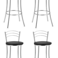 Imagem de Kit 4 Banquetas Altas Cromadas Bc26/a - A101 Cromado/Preto