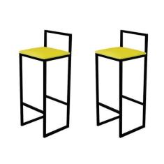 Imagem de Kit 2 Banqueta Alta Cozinha Bar Balcão Bistrô Industrial Preta Assento