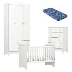 Imagem de Quarto De Bebê Mel Flat Branco Brilho Com Colchão Ortobom - Carolina